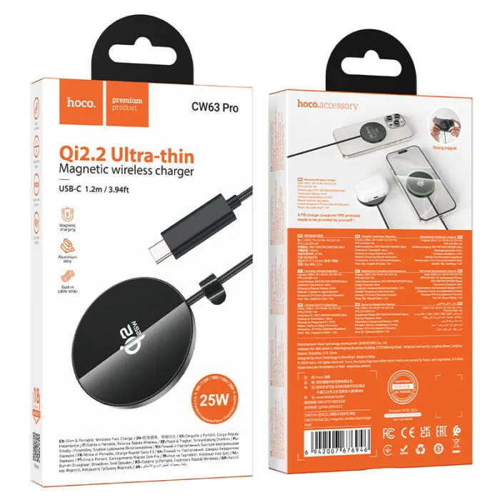 ⁦CW63 PRO  - מטען אלחוטי מגנטי מהיר 25W בתקן Qi2⁩ – תמונה ⁦4⁩