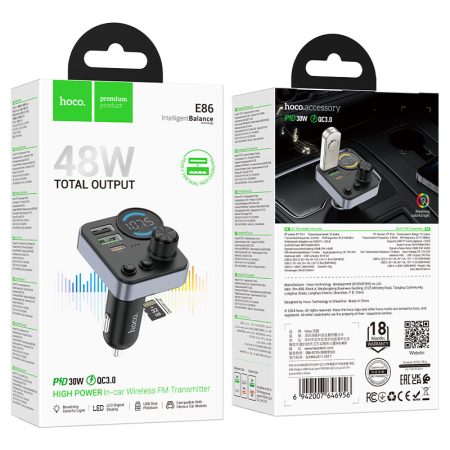 hoco-e86-alegria-48w-dual-port-pd30w-qc3-car-bt-fm-transmitter-packaging — HOCO Israel