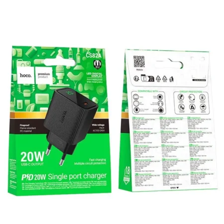 מטען-קיר-מהיר-שחור-20W-קומפקטי-בטוח-וכולל-כבל-Type-C-איכותי-HOCO-CS82A-7 — HOCO Israel