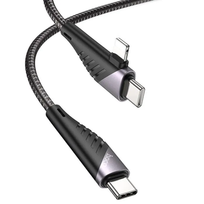 ⁦U95 2-in-1 - כבל טעינה PD 60W ניילון קלוע Type-C ל-Type-C / Type-C ל-Lightning, אורך 1.2 מ'⁩ – תמונה ⁦1⁩