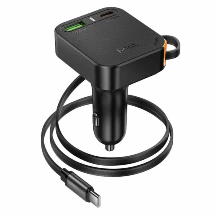 ⁦NZ18 Guardian - מטען רכב PD65W עם כבל Type-C נשלף, USB-A ו-2×USB-C לטעינה מהירה⁩ – תמונה ⁦4⁩