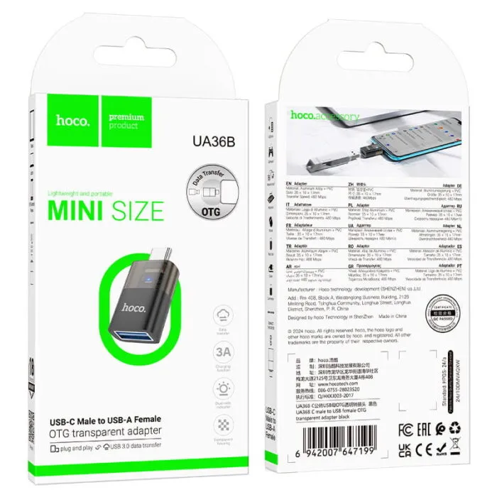 ⁦UA36B – מתאם OTG שקוף מסוג USB-C זכר ל-USB נקבה.⁩ – תמונה ⁦4⁩
