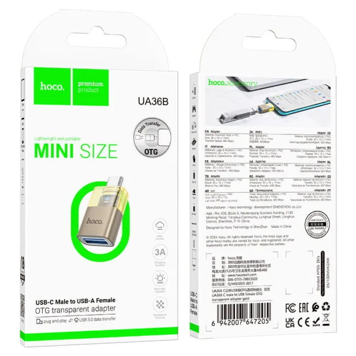 ⁦UA36B – מתאם OTG שקוף מסוג USB-C זכר ל-USB נקבה.⁩ – תמונה ⁦3⁩