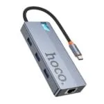 HOCO HB51 — מתאם USB-C 6-ב-1 (HDMI 4K + PD 100W + 3×USB-A + LAN RJ-45)