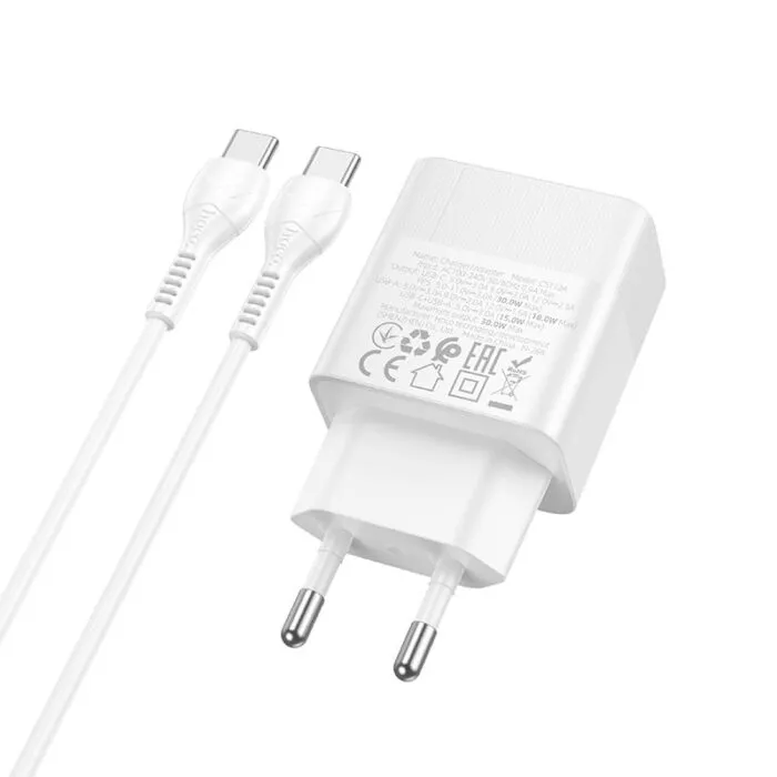 H200fcca8f9c84a73b2d2d423b80ca2bdg CS112A Lounge - ראש מטען PD 30W (כבל Type-C ל-Type-C) בתקן אירופאי – תמונה 1