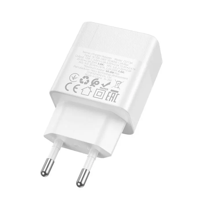 ⁦CS113A - מטען קיר מהיר  בהספק 65W עם יציאת USB-A ו־Type-C⁩ – תמונה ⁦3⁩